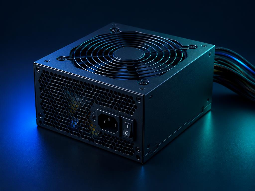 Fonte de computador ilustrativa, com iluminação azul