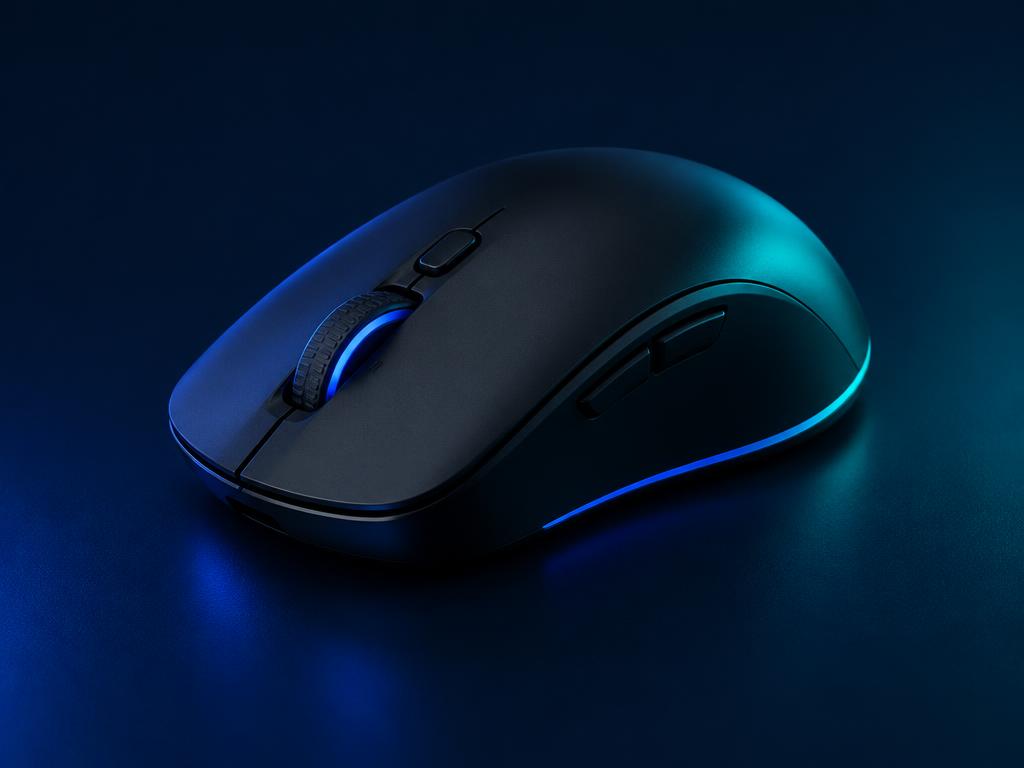 Mouse de computador ilustrativo, com luz azul