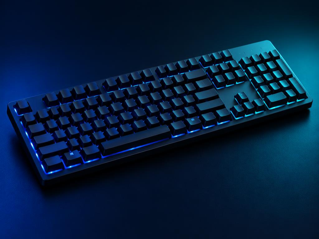 Teclado de computador ilustrativo, com luz azul